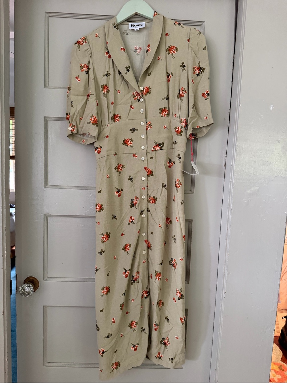 Rouje Paris paloma sage Midi Dress with Red Floral Print 38
